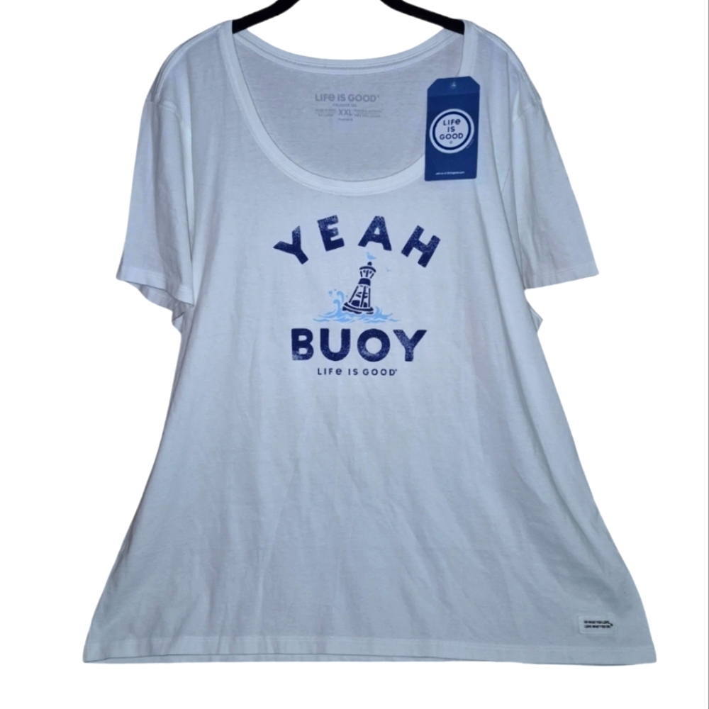 New Life Is Good Women's Size XXL Yeah Buoy White/Navy Blue Tee Shirt NWT